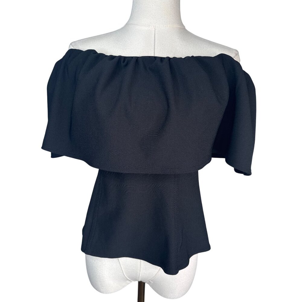 2/$30 ZARA M Black Off-The-Shoulder Ruffle Top Polyester & Elastane